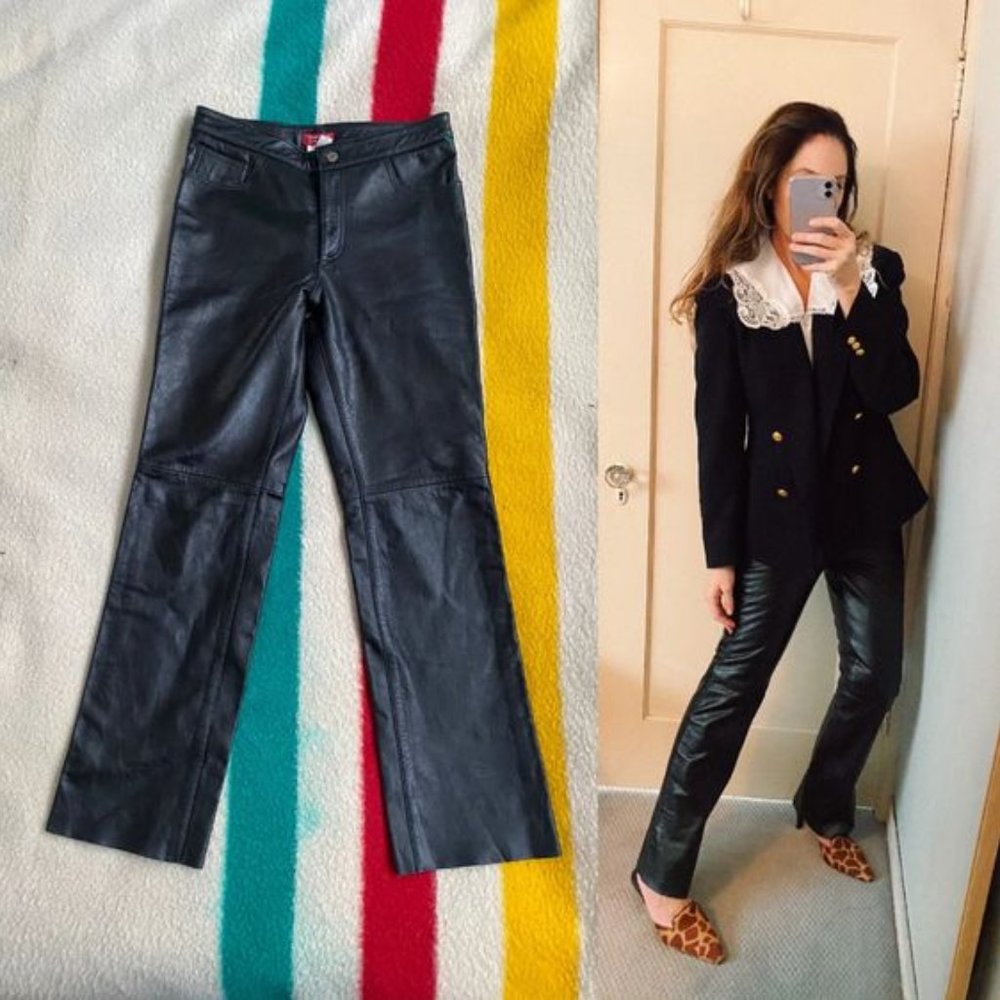 Vintage Esprit Black High Waist Straight Cut Leather Jeans